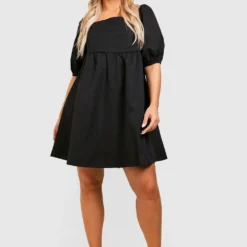 Grande Taille - Robe Babydoll à Manches Bouffantes -Pas Cher Vêtue Diva Magasin gzz41328 black xl 2