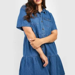 Grande Taille - Robe Babydoll En Jean -Pas Cher Vêtue Diva Magasin gzz41361 mid20blue xl 2