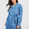 Grande Taille - Robe Chemise Nouée En Jean 2 Grande Taille - Robe Chemise Nouée En Jean -Pas Cher Vêtue Diva Magasin gzz41362 mid20blue xl