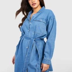 Grande Taille - Robe Chemise Nouée En Jean