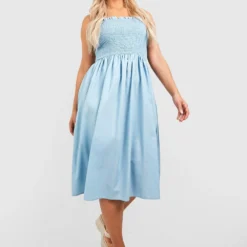 Grande Taille - Robe Babydoll Froncée En Jean -Pas Cher Vêtue Diva Magasin gzz41376 light20blue xl 2