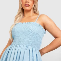 Grande Taille - Robe Babydoll Froncée En Jean -Pas Cher Vêtue Diva Magasin gzz41376 light20blue xl 3