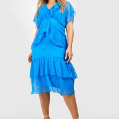 Grande Taille - Robe Mi-longue Plumetis à Volants