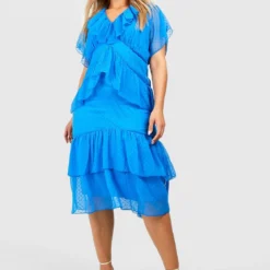 Grande Taille - Robe Mi-longue Plumetis à Volants -Pas Cher Vêtue Diva Magasin gzz41415 electric20blue xl 2