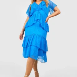 Grande Taille - Robe Mi-longue Plumetis à Volants -Pas Cher Vêtue Diva Magasin gzz41415 electric20blue xl 3