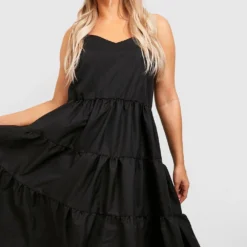 Grande Taille - Robe Babydoll à Volants étagés -Pas Cher Vêtue Diva Magasin gzz41446 black xl 2
