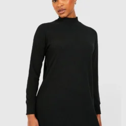 Tall - Robe Texturée à Col Cheminée -Pas Cher Vêtue Diva Magasin gzz41454 black xl 2
