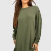 Tall - Robe T-shirt Côtelée à Manches Longues -Pas Cher Vêtue Diva Magasin gzz41456 khaki xl