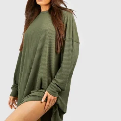 Tall - Robe T-shirt Côtelée à Manches Longues -Pas Cher Vêtue Diva Magasin gzz41456 khaki xl 2