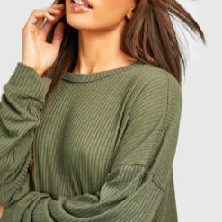 Tall - Robe T-shirt Côtelée à Manches Longues -Pas Cher Vêtue Diva Magasin gzz41456 khaki xl 3