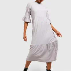 Tall - Robe Côtelée à Volants étagés -Pas Cher Vêtue Diva Magasin gzz41459 grey xl 2