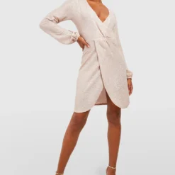 Tall - Robe Portefeuille Courte à Paillettes