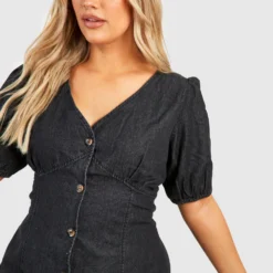 Grande Taille - Robe Boutonnée En Jean -Pas Cher Vêtue Diva Magasin gzz41463 washed20black xl 3 scaled