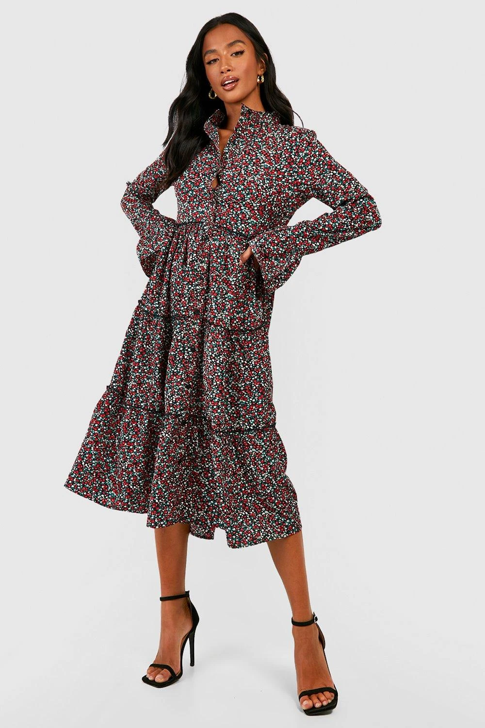 Petite - Robe Babydoll Fleurie à Manches évasées 3 Petite - Robe Babydoll Fleurie à Manches évasées