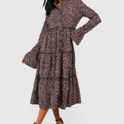 Petite - Robe Babydoll Fleurie à Manches évasées 8 Petite - Robe Babydoll Fleurie à Manches évasées -Pas Cher Vêtue Diva Magasin gzz41561 black xl 2