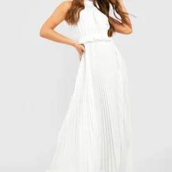 Robe Longue Plissée à Col Montant 8 Robe Longue Plissée à Col Montant -Pas Cher Vêtue Diva Magasin gzz41687 cream xl 2