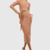 Robe Mi-longue Texturée à Ceinture