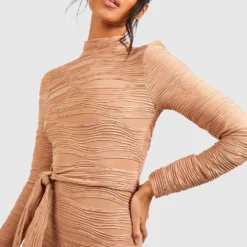 Robe Mi-longue Texturée à Ceinture -Pas Cher Vêtue Diva Magasin gzz41697 camel xl 3