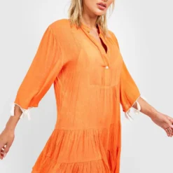 Robe Tunique Plage à Pompons -Pas Cher Vêtue Diva Magasin gzz42412 orange xl 2