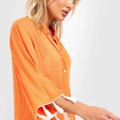 Robe Tunique Plage à Pompons -Pas Cher Vêtue Diva Magasin gzz42412 orange xl 3
