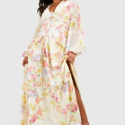 Grande Taille - Robe Longue Fleurie -Pas Cher Vêtue Diva Magasin gzz42543 cream xl 2 scaled