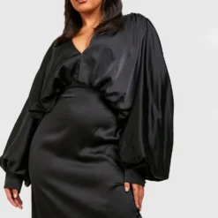 Grande Taille - Robe Longue Satinée Décolletée -Pas Cher Vêtue Diva Magasin gzz42544 black xl 2