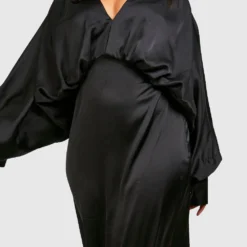 Grande Taille - Robe Longue Satinée Décolletée -Pas Cher Vêtue Diva Magasin gzz42544 black xl 3