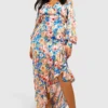 Grande Taille - Robe Longue Fleurie à Volants -Pas Cher Vêtue Diva Magasin gzz42545 blue xl