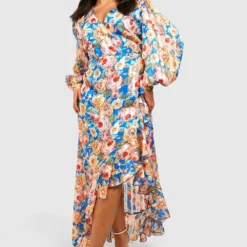 Grande Taille - Robe Longue Fleurie à Volants 8 Grande Taille - Robe Longue Fleurie à Volants -Pas Cher Vêtue Diva Magasin gzz42545 blue xl 2