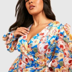 Grande Taille - Robe Longue Fleurie à Volants 9 Grande Taille - Robe Longue Fleurie à Volants -Pas Cher Vêtue Diva Magasin gzz42545 blue xl 3