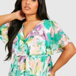 Grande Taille - Robe Longue Fleurie à Manches Volantées -Pas Cher Vêtue Diva Magasin gzz42549 green xl 3 scaled