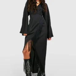 Robe Portefeuille à Franges -Pas Cher Vêtue Diva Magasin gzz42574 black xl 2