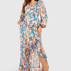 Robe Longue Fleurie Cache-cœur -Pas Cher Vêtue Diva Magasin gzz42601 blue xl 2