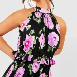 Robe Longue Fleurie à Col Montant -Pas Cher Vêtue Diva Magasin gzz42623 black xl 2