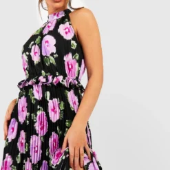 Robe Longue Fleurie à Col Montant -Pas Cher Vêtue Diva Magasin gzz42623 black xl 3