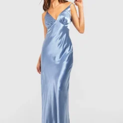 Robe Demoiselle D'honneur Satinée Décolletée -Pas Cher Vêtue Diva Magasin gzz42640 blue xl 2