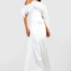 Robe Longue Satinée à Plumes Premium -Pas Cher Vêtue Diva Magasin gzz42701 white xl 1