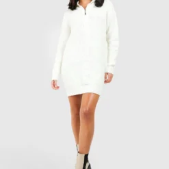 Robe Pull Zippée En Maille Torsadée Premium -Pas Cher Vêtue Diva Magasin gzz42706 ivory xl 2