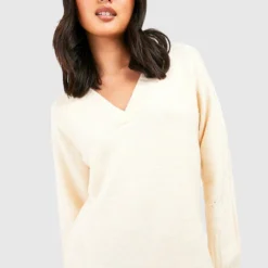 Robe Pull Premium à Col V -Pas Cher Vêtue Diva Magasin gzz42707 cream xl 3