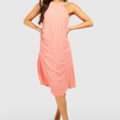 Robe Mi-longue Texturée à Col Nageur