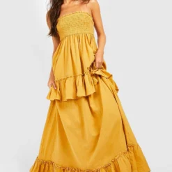 Robe Longue Froncée En Lin