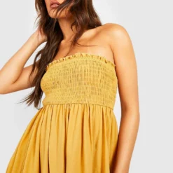 Robe Longue Froncée En Lin -Pas Cher Vêtue Diva Magasin gzz42712 yellow xl 3