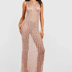 Robe Longue En Crochet Métallisé