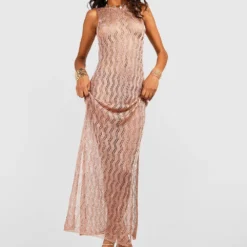 Robe Longue En Crochet Métallisé -Pas Cher Vêtue Diva Magasin gzz42785 stone xl 2