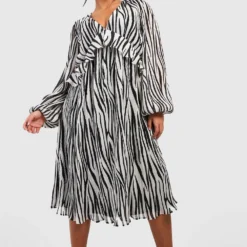 Grande Taille - Robe Patineuse Zébrée à Volants