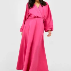 BOOHOO Petite - Robe Portefeuille à Manches Larges -Pas Cher Vêtue Diva Magasin gzz42909 pink xl 2