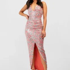 BOOHOO Petite - Robe Mi-longue Pailletée Fleurie -Pas Cher Vêtue Diva Magasin gzz43641 pink xl 2