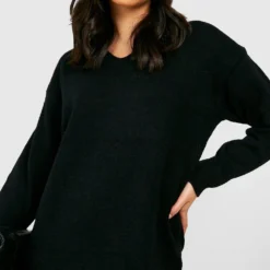 Robe Longue En Maille à Col V -Pas Cher Vêtue Diva Magasin gzz43694 black xl 3