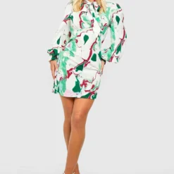 Robe Courte à Imprimé Marbre -Pas Cher Vêtue Diva Magasin gzz43734 green xl 2