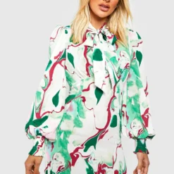 Robe Courte à Imprimé Marbre -Pas Cher Vêtue Diva Magasin gzz43734 green xl 3